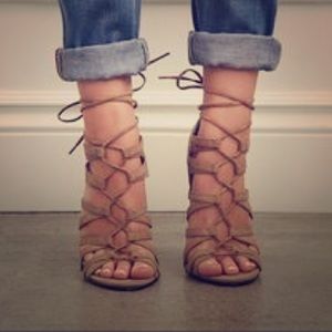 Brand new black suede lace up heels